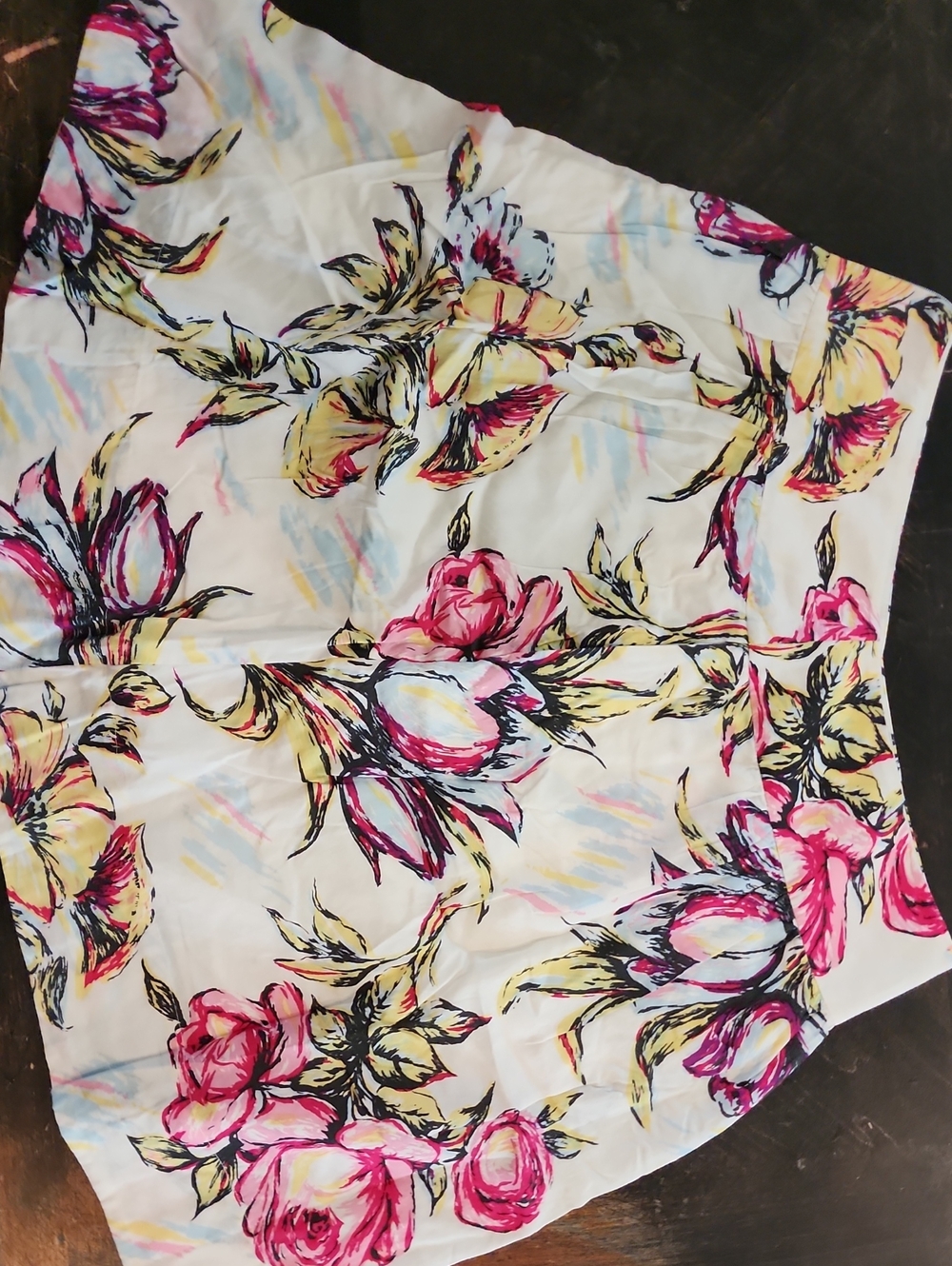 CAbi White Floral Bermuda Shorts with Pink & Yellow Blooms